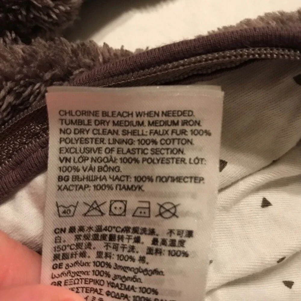 H&M 2-4 Mo Gray Faux Fur Snow Suit Jacket Hooded Cotton Lining Hearts Zip Up